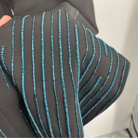 Vintage Cache High Waisted Black Teal Beaded Detail Dress Pants 30” Waist Sz 42 - Picture 3 of 10